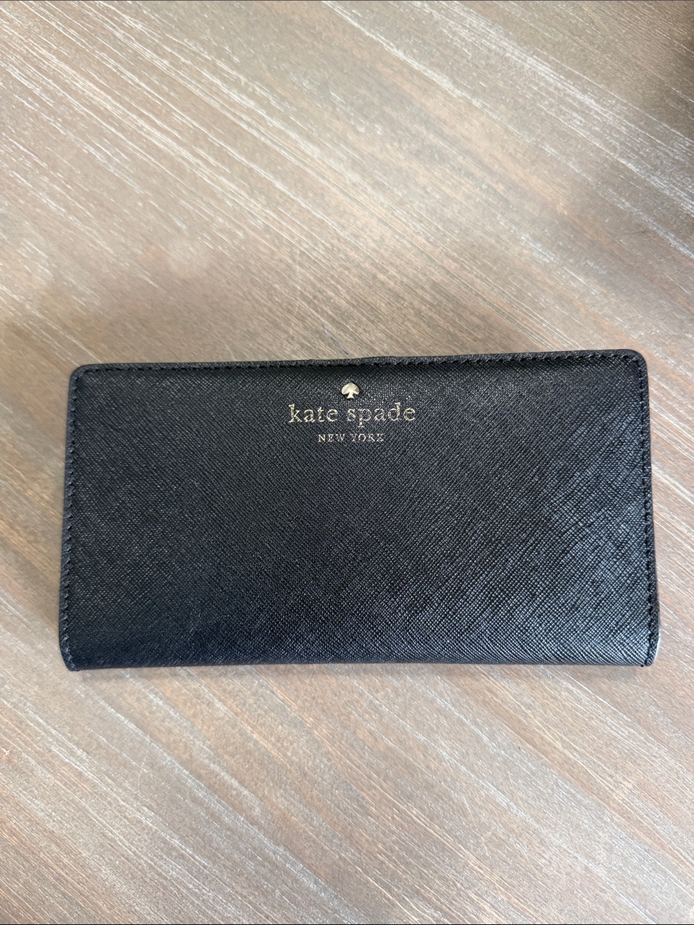 Kate Spade Black Saffiano Leather Continental Wallet with Gold Logo